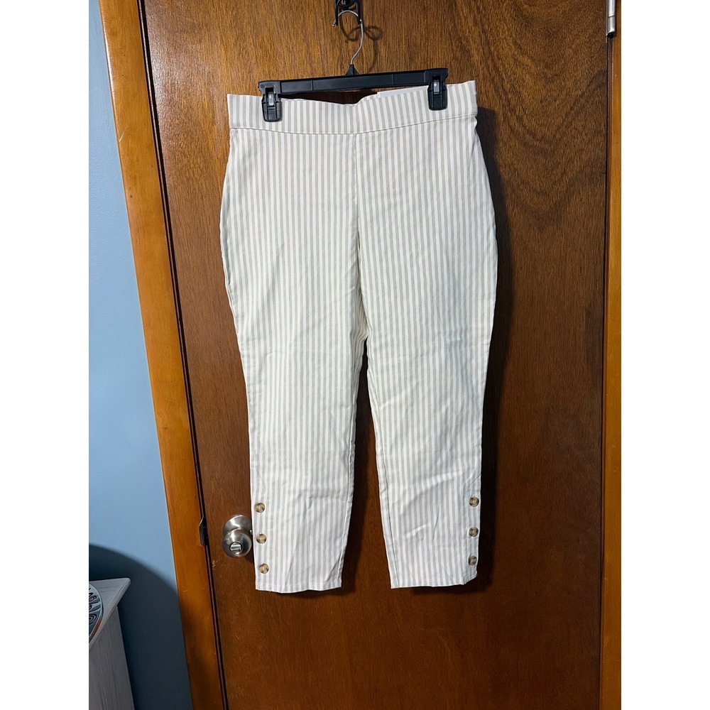 Christopher & Banks Signature Slimming Striped Ankle Pants Tan White 10P NWT